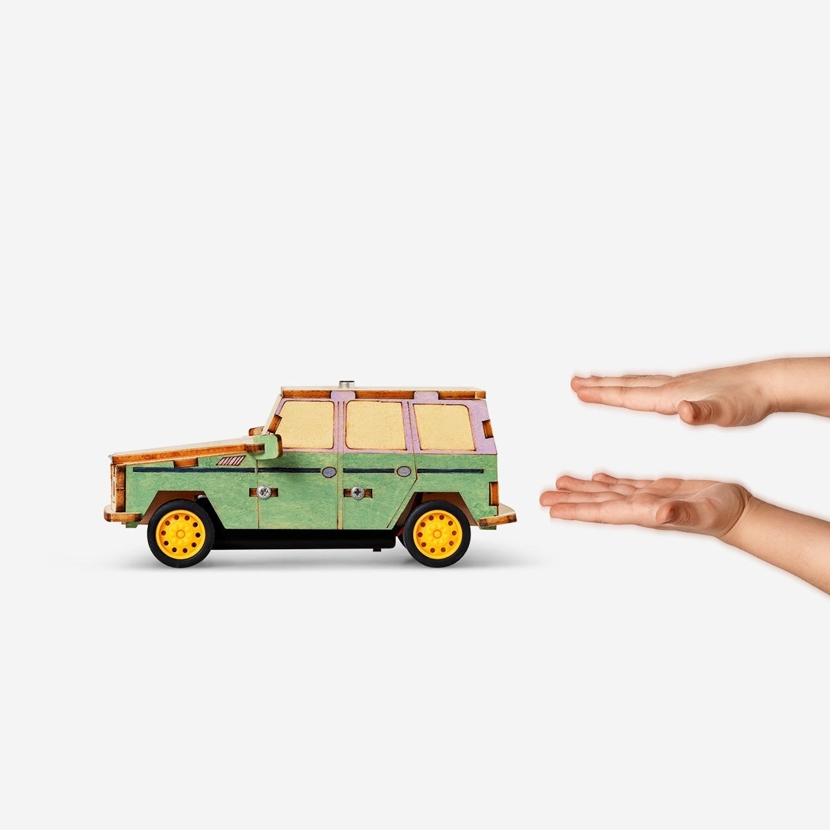 Paint-your-own car. Drives when you clap